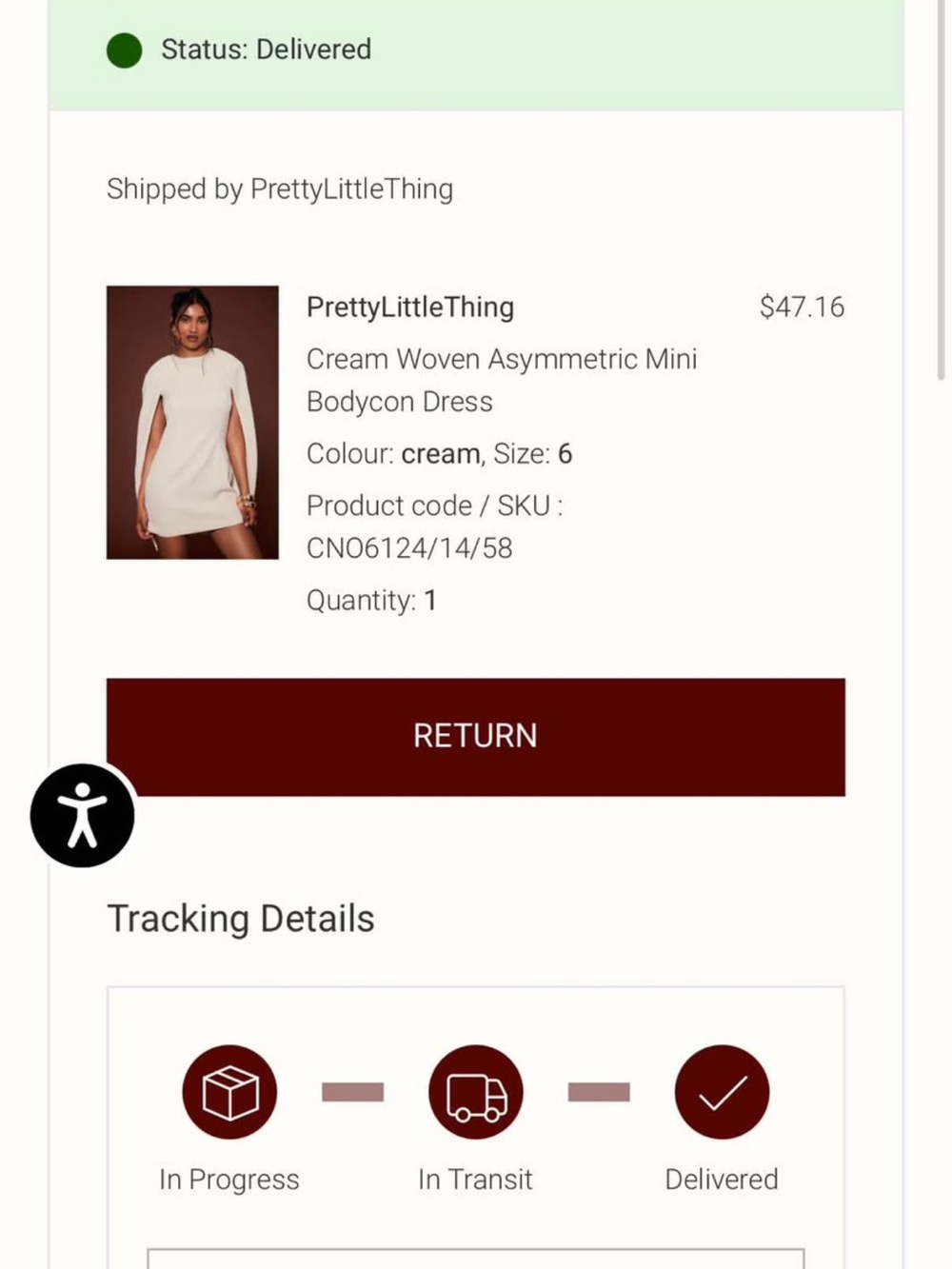 PrettyLittleThing Cream Asymmetric Sleeve Mini Dress